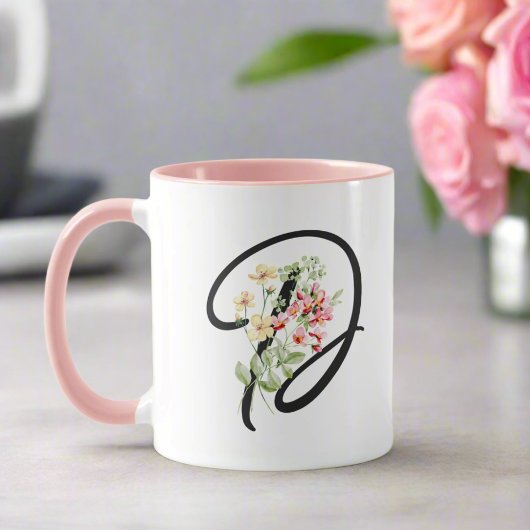 Mug Fleurs d'aquarelle Fille Moderne Initiale "D"