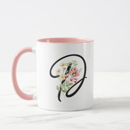 Mug Fleurs d'aquarelle Fille Moderne Initiale "D" (Gauche)