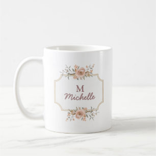 Mug Fleurs d'aquarelle modernes Monogramme Nom du scri