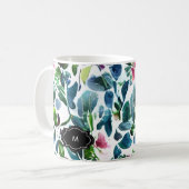 Mug Fleurs d'aquarelle motif botanique monogrammé (Devant gauche)