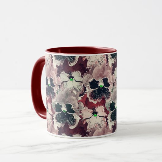 Mug Fleurs d'aquarelle rose, bordeaux (Devant gauche)