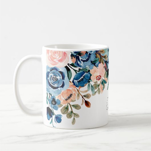 Mug Fleurs d'aquarelle rose et bleu (Gauche)