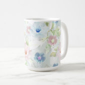 Mug Fleurs d'aquarelle rose et bleu. (Devant droit)