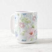 Mug Fleurs d'aquarelle rose et bleu. (Devant gauche)
