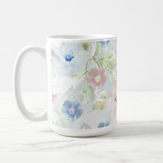 Mug Fleurs d'aquarelle rose et bleu. (Gauche)