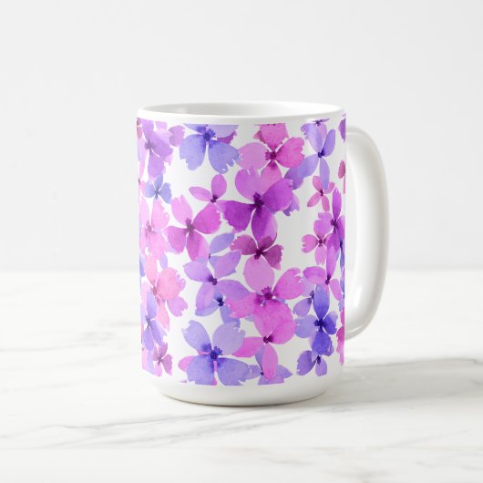 Mug Fleurs d'aquarelle rose et violet (Devant droit)