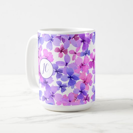 Mug Fleurs d'aquarelle rose et violet (Devant gauche)
