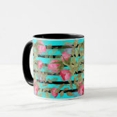 Mug Fleurs d'aquarelle rose rose roses romes florales (Devant gauche)