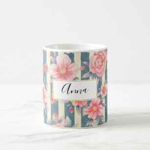 Mug Fleurs d'aquarelle rose sur bandes