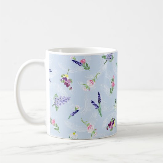 Mug Fleurs d'aquarelle sur texture bleu pâle (Gauche)