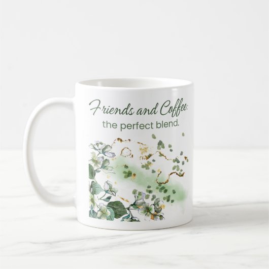 Mug Fleurs d'aquarelle verte "amis et café" (Gauche)