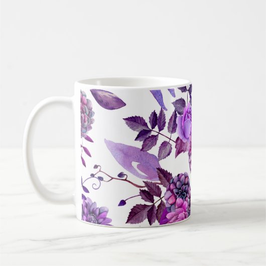 Mug Fleurs d'aquarelle violet. Botanique florale viole (Gauche)