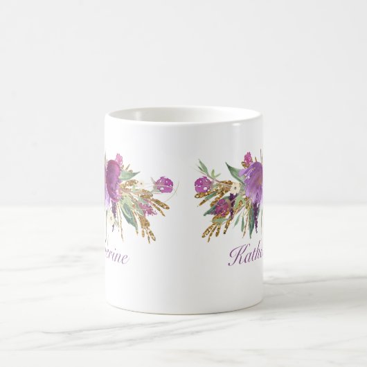 Mug Fleurs d'aquarelle violette et or (Centre)