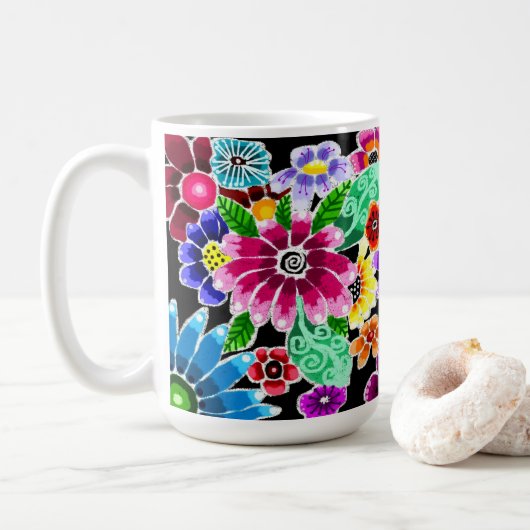 Mug Fleurs d'art folklorique génoise multicolore (Avec donut)