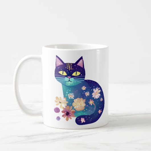 Mug Fleurs d'art populaire et maman chatte (Gauche)