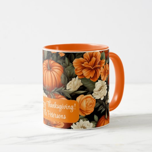 Mug Fleurs d'automne citrouilles Roses (Devant droit)