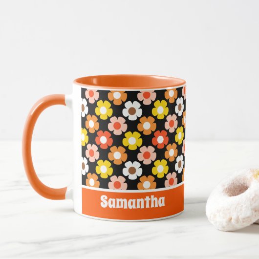 Mug Fleurs d'automne rétro Motif Noir (Avec donut)