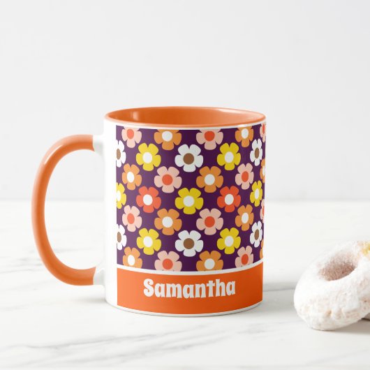 Mug Fleurs d'automne rétro Motif pourpre (Avec donut)