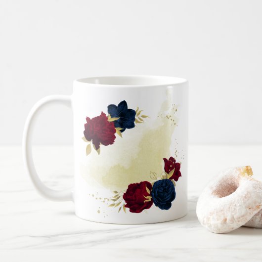 Mug fleurs de bleu marine et de rouge verdure (Avec donut)