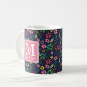 Mug Fleurs de Bohême Fille Bleu Marine | Monogramme ro (Devant gauche)
