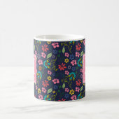 Mug Fleurs de Bohême Fille Bleu Marine | Monogramme ro (Centre)