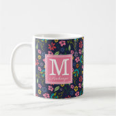 Mug Fleurs de Bohême Fille Bleu Marine | Monogramme ro (Gauche)