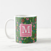 Mug Fleurs de Bohème Fille Forêt Vert rose Monogramme (Gauche)