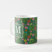 Mug Fleurs de Bohème Fille Monogramme vert de la forêt (Devant gauche)