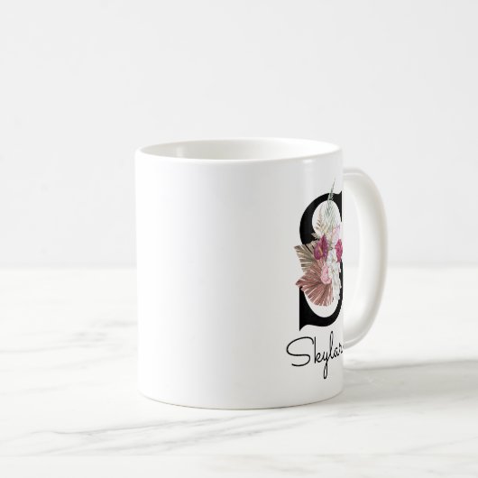 Mug Fleurs de Bohème Rose Monogrammées Initiale S (Devant droit)