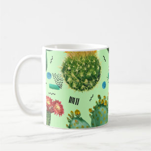 Mug Fleurs de cactus : Aquarelle Arrière - plan géomét