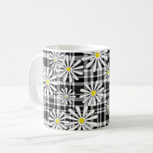 Mug Fleurs de camomille blanche sur fond à carreaux no