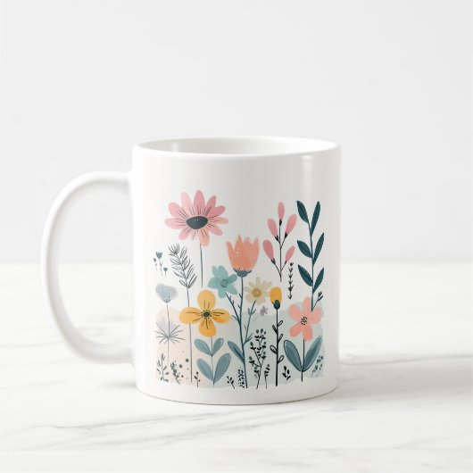 Mug Fleurs de cartons mignonnes Aquarelle Florale Dess (Gauche)