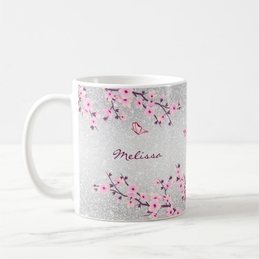 Mug Fleurs de cerisier Parties scintillant d'argent Mo (Gauche)