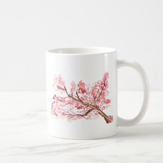 Mug Fleurs de cerisier rose aquarelle Sakura (Droite)