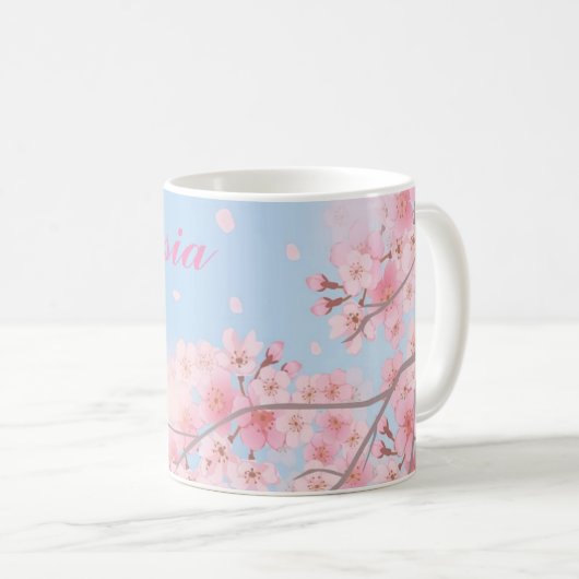 Mug Fleurs de cerisiers roses douces avec votre nom (Devant droit)