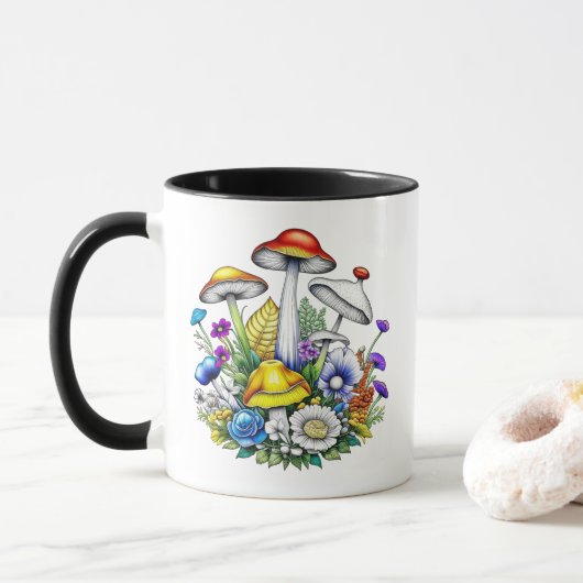 Mug Fleurs de champignons magiques Whimsical personnal (Avec donut)