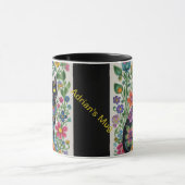 Mug Fleurs de chat noir papillons, art natif Editable (Centre)