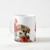 Mug Fleurs de chiot et de pavot amusantes (Devant gauche)