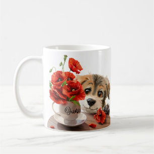 Mug Fleurs de chiot et de pavot amusantes