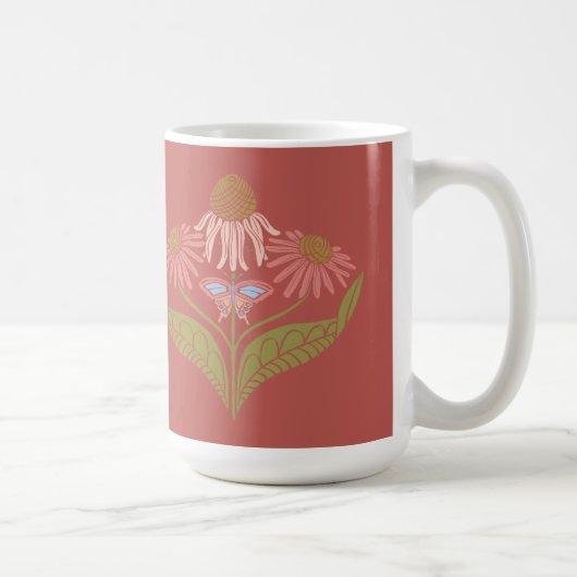 Mug Fleurs de cône Kansas 15 oz, rose, corail, vert (Droite)