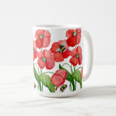 Mug Fleurs de coquelicot écarlate d'aquarelle et bourd (Devant droit)
