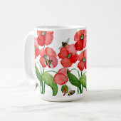 Mug Fleurs de coquelicot écarlate d'aquarelle et bourd (Devant gauche)