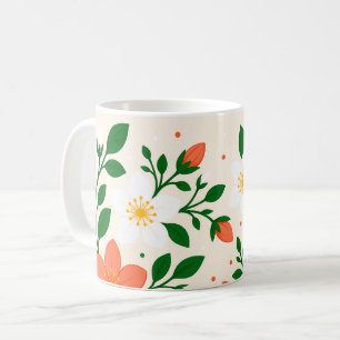 Mug Fleurs de corail et blanches élégantes avec feuill
