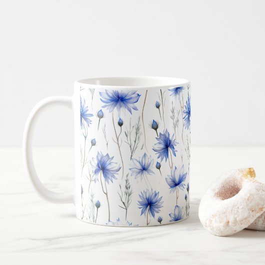 Mug Fleurs de Cornflower Pressées Aquarelle (Avec donut)