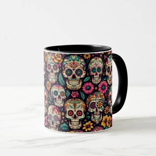 Mug Fleurs de Crâne de Sucre (Devant droit)
