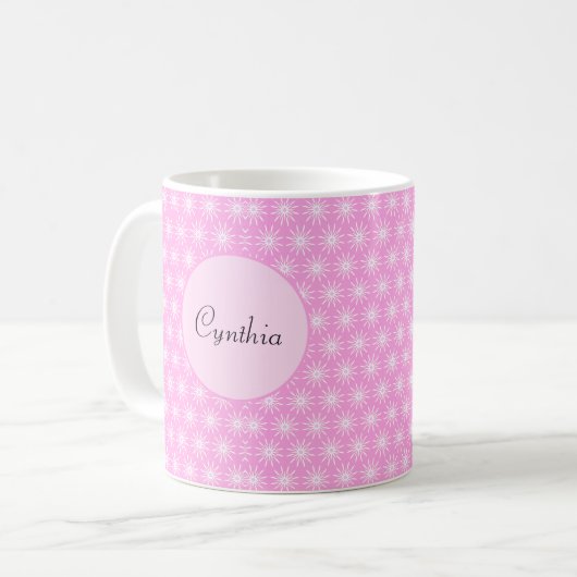 Mug Fleurs de démarrage blanches sur rose (Devant gauche)