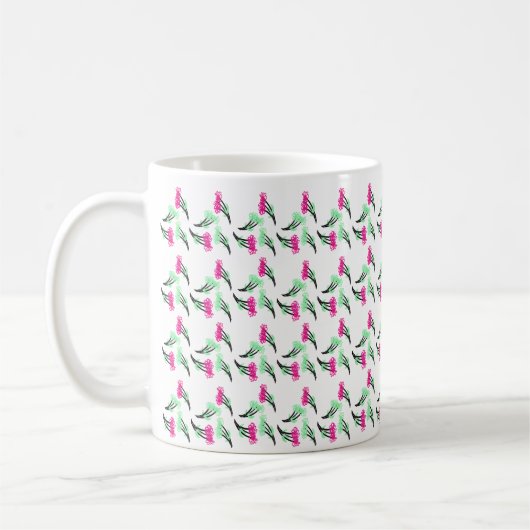 Mug Fleurs de doodle rose motif vert (Gauche)