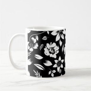 Mug Fleurs de feuilles florales modernes noir blanc qu