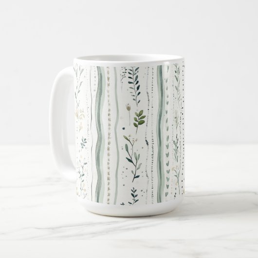 Mug Fleurs de feuilles vertes naturelles abstraites bl (Devant gauche)