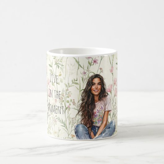 Mug Fleurs de fille aux cheveux marron (Centre)